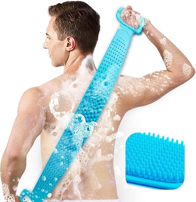 Back Scrubber for Shower 30inches and 35½ inches Two Size for Choosing Inmorven Bath Body Brush Silicone Back Brush Extra Long Exfoliating Body Scrubber With Handle for Men and Women.(Blue)