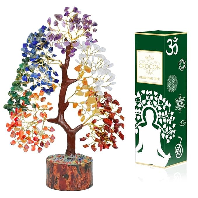 Crocon Seven Chakra Tree of Life for Positive Energy - Feng Shui Decor, Fake Bonsai, Crystals and Healing Stones, Money Tree, Room Decor 7 Chakra, Stone, Healing Crystals, Spiritual Gifts