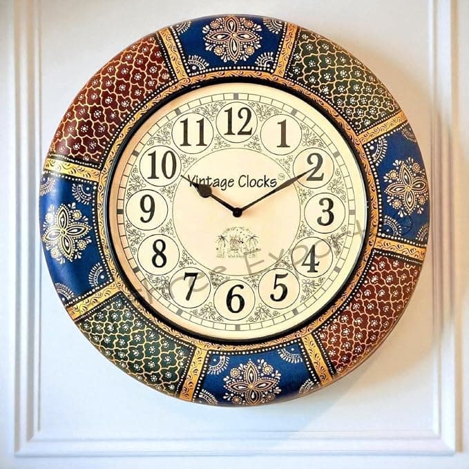 Vintage Clock Wooden Hand-Crafted Analog Wall Clock / 1 Year Warranty / 16 Inches (40 Cm'S)