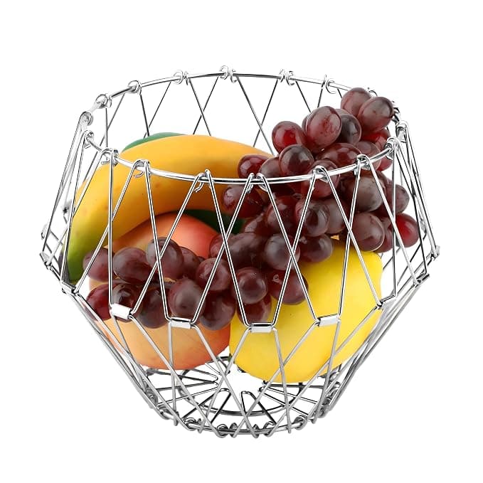 Plantex Stainless Steel Vegetable & Fruit Bowl for Kitchen/Foldable Fruit Basket for Dining Table/Stylish Home Décor Storage Basket-(8 Shapes, 1 L, Oval Shap)