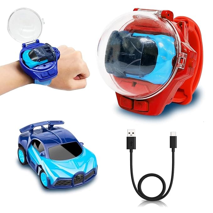 VGRASSP Wrist Watch Remote Controlled Mini Car Toy for Kids with USB Charging Cable - Rechargeable 2 Function Remote Watch - Color and Design As Per Stock