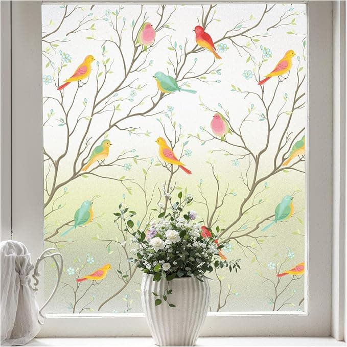 ELTON 3D Window Films Privacy Film Self Adhesive Decorative Film For Bathroom Door Window Heat Control Anti UV 16 X 36 Inches (Chirpy Bird),Multicolour-Vinyl