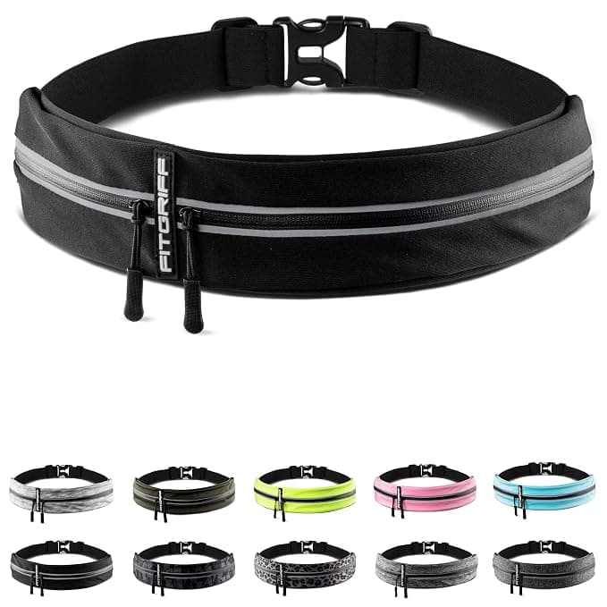 Fitgriff® Running Belt for Phone, Waist Bag for Running, Sports Fitness Bum-Bag (Waterproof) - for Women and Men (25" - 43" Waist Size, Black)